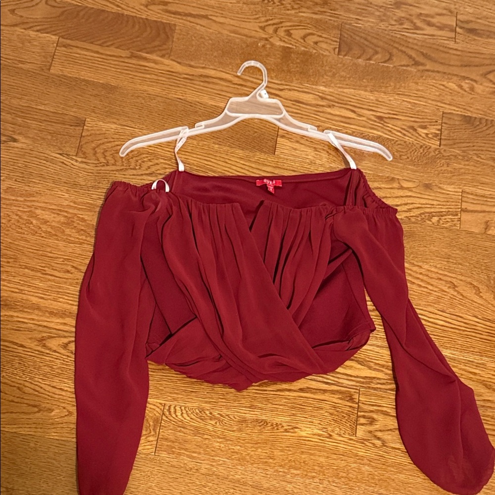 Guess Off-Shoulder Burgundy Blouse *final sale*